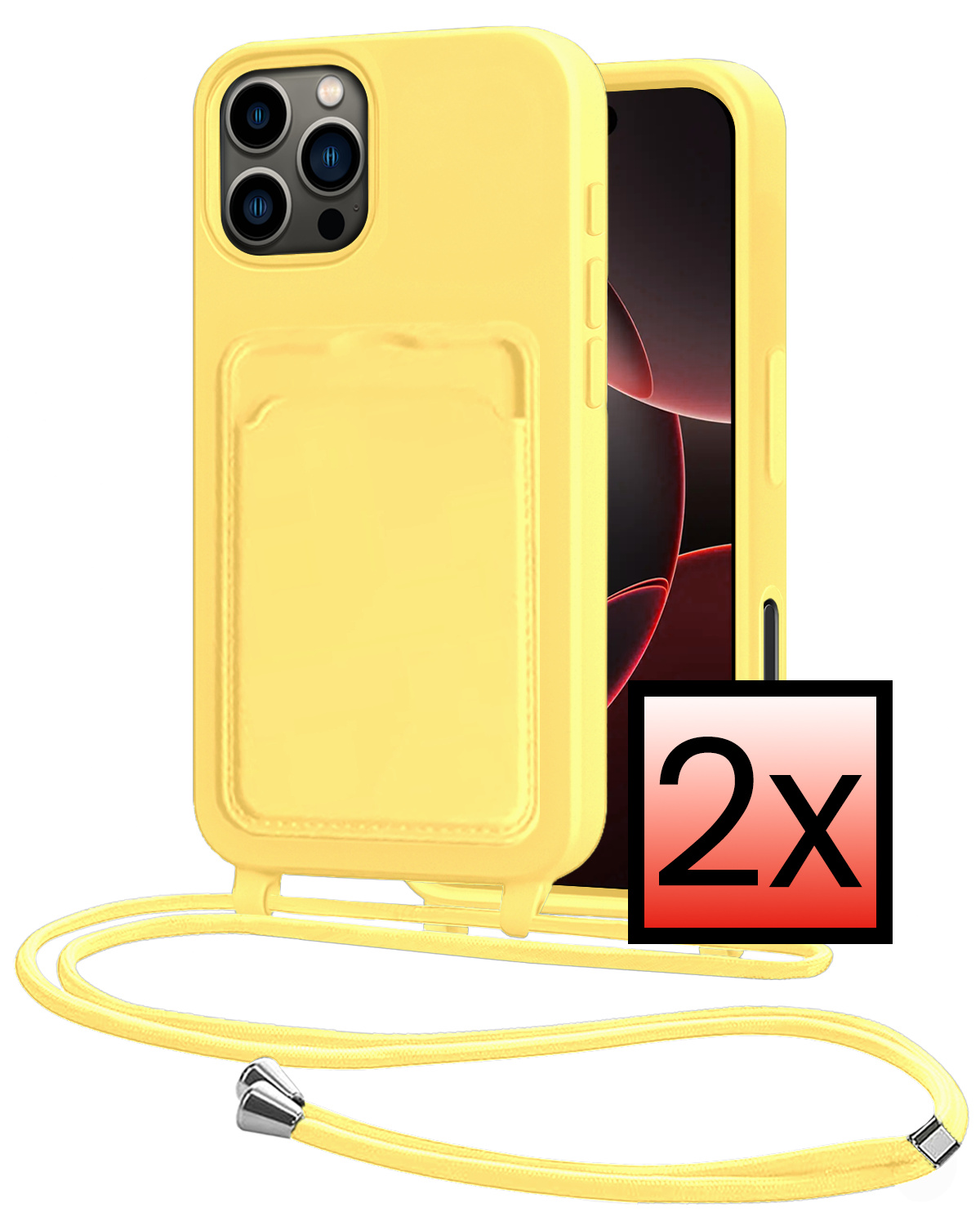 NoXx NoXx iPhone 16 Pro Hoesje Pashouder met Koord - Geel - 2 PACK