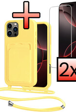 NoXx NoXx iPhone 16 Pro Hoesje Pashouder met Koord Met 2x Screenprotector - Geel