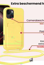 NoXx NoXx iPhone 16 Pro Hoesje Pashouder met Koord Met 2x Screenprotector - Geel