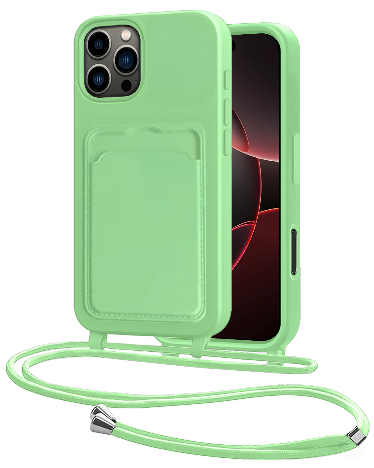 NoXx NoXx iPhone 16 Pro Hoesje Pashouder met Koord - Groen