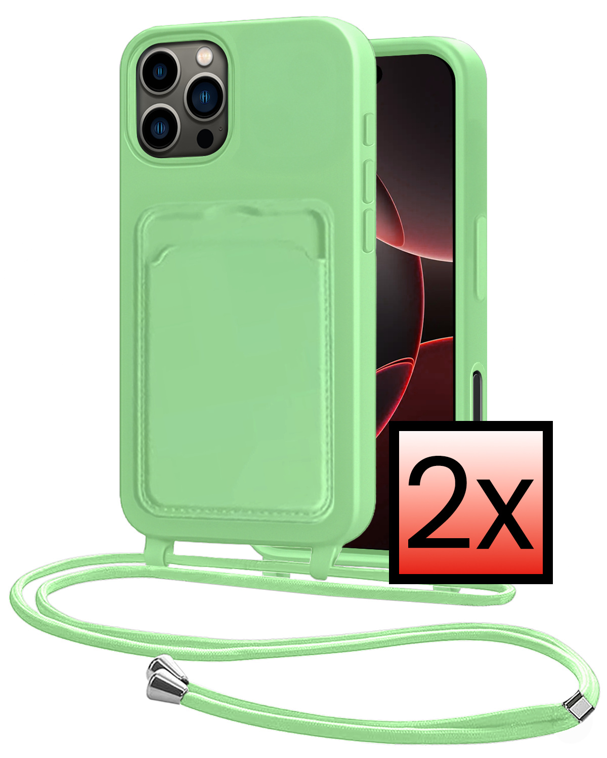NoXx NoXx iPhone 16 Pro Hoesje Pashouder met Koord - Groen - 2 PACK