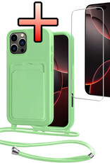 NoXx NoXx iPhone 16 Pro Hoesje Pashouder met Koord Met Screenprotector - Groen