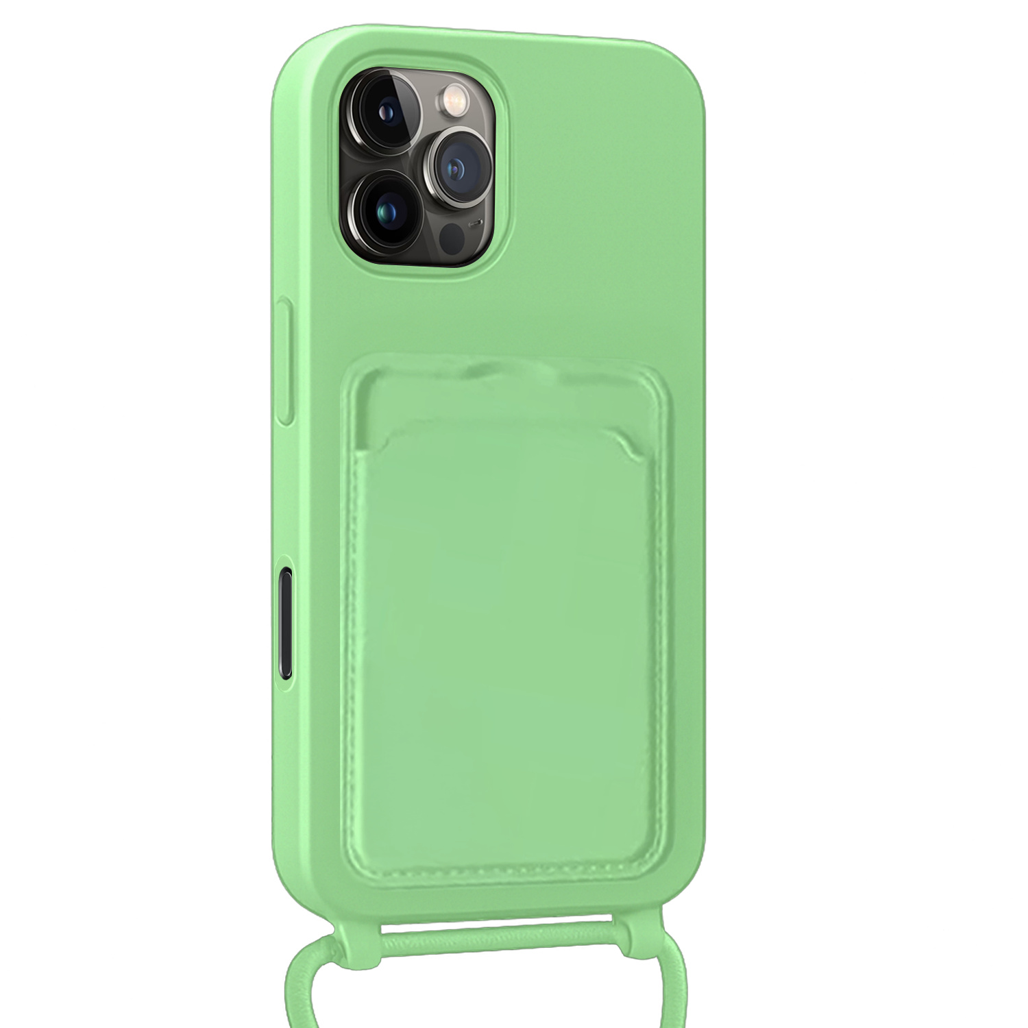 NoXx NoXx iPhone 16 Pro Hoesje Pashouder met Koord Met Screenprotector - Groen