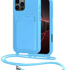 NoXx NoXx iPhone 16 Pro Hoesje Pashouder met Koord - Lichtblauw