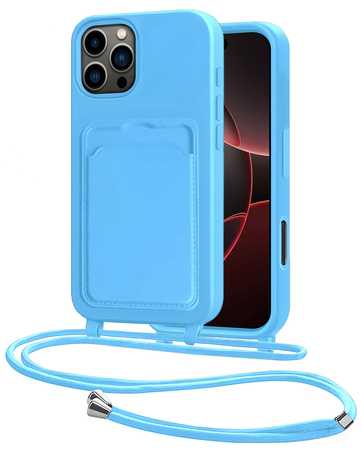 NoXx NoXx iPhone 16 Pro Hoesje Pashouder met Koord - Lichtblauw