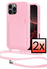 NoXx NoXx iPhone 16 Pro Hoesje Pashouder met Koord - Lichtroze - 2 PACK