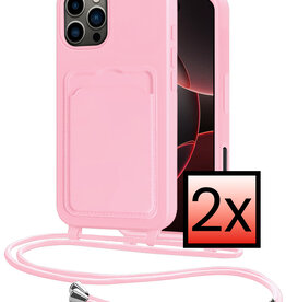 NoXx NoXx iPhone 16 Pro Hoesje Pashouder met Koord - Lichtroze - 2 PACK