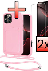 NoXx NoXx iPhone 16 Pro Hoesje Pashouder met Koord Met 2x Screenprotector - Lichtroze