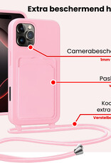 NoXx NoXx iPhone 16 Pro Hoesje Pashouder met Koord Met 2x Screenprotector - Lichtroze