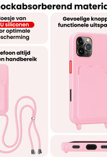 NoXx NoXx iPhone 16 Pro Hoesje Pashouder met Koord Met 2x Screenprotector - Lichtroze