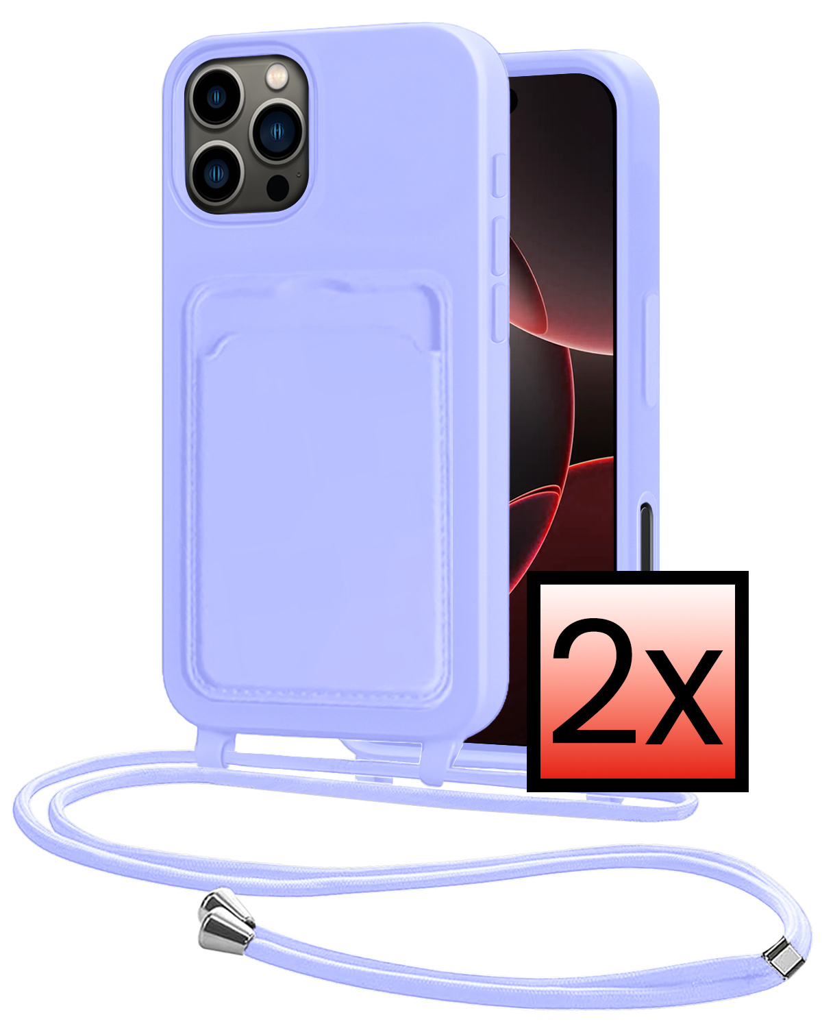 NoXx NoXx iPhone 16 Pro Hoesje Pashouder met Koord - Lila - 2 PACK