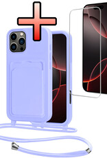 NoXx NoXx iPhone 16 Pro Hoesje Pashouder met Koord Met Screenprotector - Lila