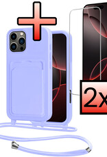 NoXx NoXx iPhone 16 Pro Hoesje Pashouder met Koord Met 2x Screenprotector - Lila