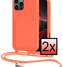 NoXx NoXx iPhone 16 Pro Hoesje Pashouder met Koord - Papaya - 2 PACK