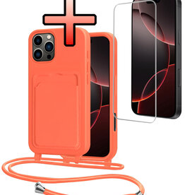 NoXx NoXx iPhone 16 Pro Hoesje Pashouder met Koord Met Screenprotector - Papaya