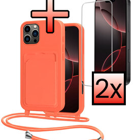 NoXx NoXx iPhone 16 Pro Hoesje Pashouder met Koord Met 2x Screenprotector - Papaya