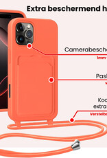 NoXx NoXx iPhone 16 Pro Hoesje Pashouder met Koord Met 2x Screenprotector - Papaya