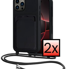 NoXx NoXx iPhone 16 Pro Hoesje Pashouder met Koord - Zwart - 2 PACK