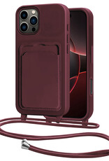NoXx NoXx iPhone 16 Pro Max Hoesje Pashouder met Koord - Aubergine
