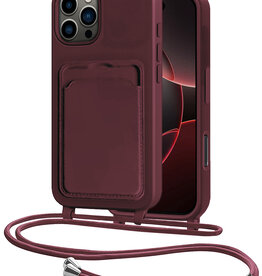 NoXx NoXx iPhone 16 Pro Max Hoesje Pashouder met Koord - Aubergine