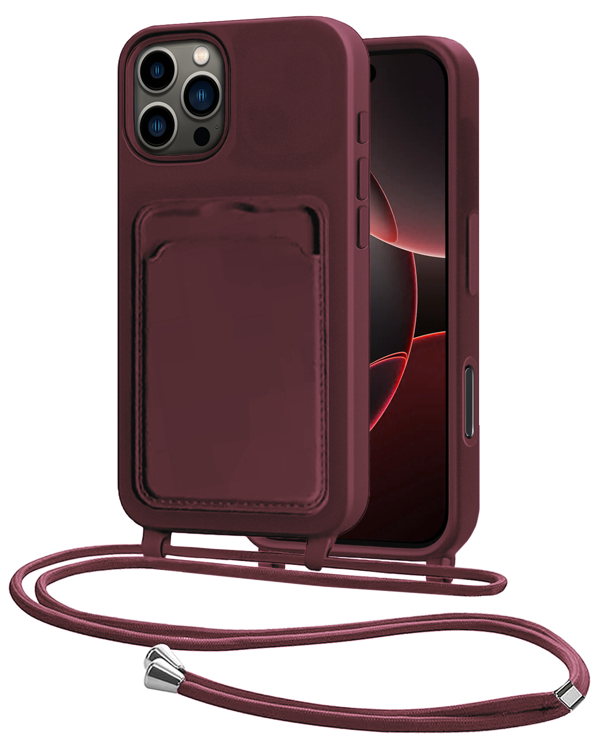 NoXx NoXx iPhone 16 Pro Max Hoesje Pashouder met Koord - Aubergine