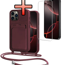 NoXx NoXx iPhone 16 Pro Max Hoesje Pashouder met Koord Met Screenprotector - Aubergine