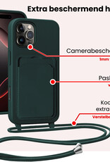 NoXx NoXx iPhone 16 Pro Max Hoesje Pashouder met Koord Met 2x Screenprotector - Donkergroen