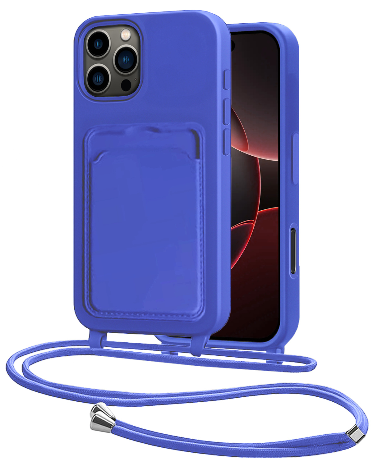 NoXx NoXx iPhone 16 Pro Max Hoesje Pashouder met Koord - Fel Blauw