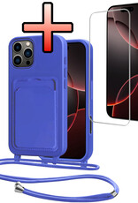 NoXx NoXx iPhone 16 Pro Max Hoesje Pashouder met Koord Met Screenprotector - Fel Blauw