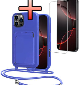 NoXx NoXx iPhone 16 Pro Max Hoesje Pashouder met Koord Met Screenprotector - Fel Blauw