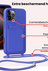 NoXx NoXx iPhone 16 Pro Max Hoesje Pashouder met Koord Met Screenprotector - Fel Blauw