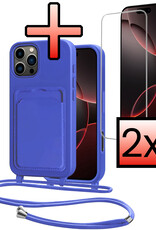 NoXx NoXx iPhone 16 Pro Max Hoesje Pashouder met Koord Met 2x Screenprotector - Fel Blauw