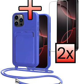 NoXx NoXx iPhone 16 Pro Max Hoesje Pashouder met Koord Met 2x Screenprotector - Fel Blauw