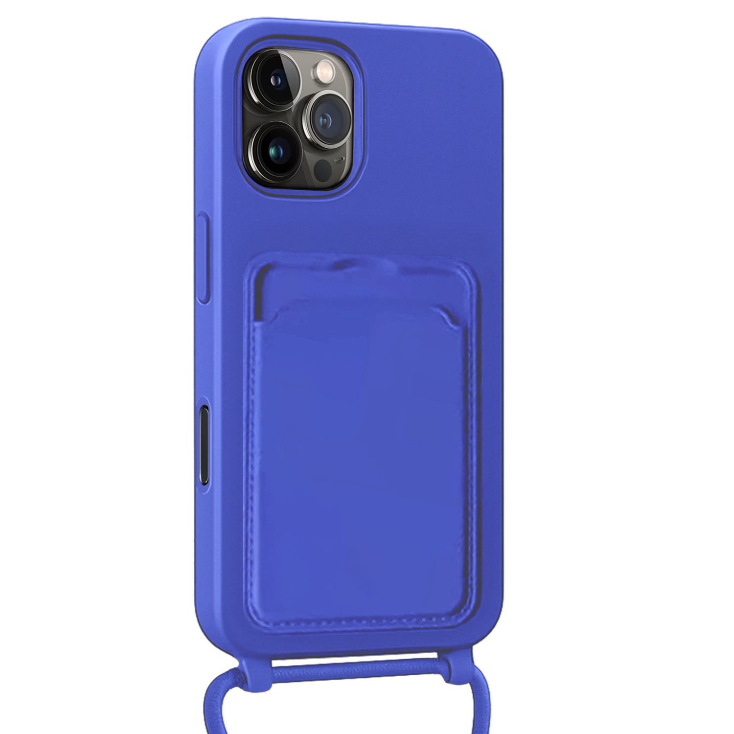 NoXx NoXx iPhone 16 Pro Max Hoesje Pashouder met Koord Met 2x Screenprotector - Fel Blauw