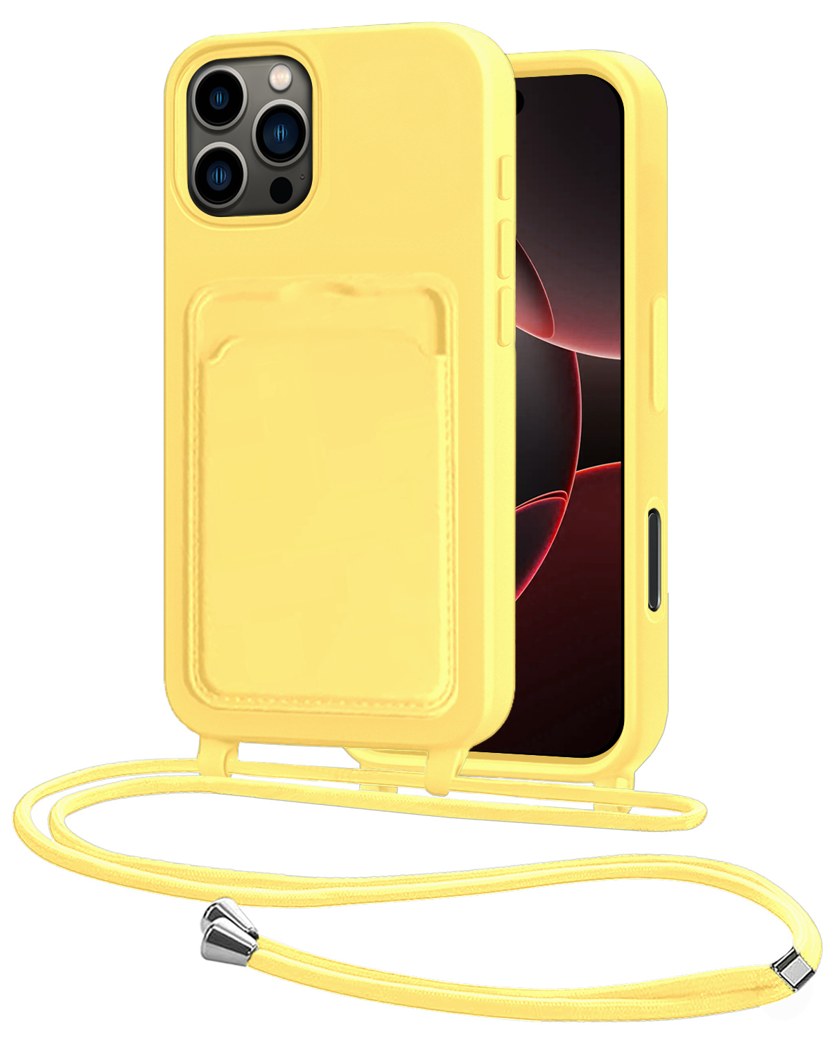 NoXx NoXx iPhone 16 Pro Max Hoesje Pashouder met Koord - Geel