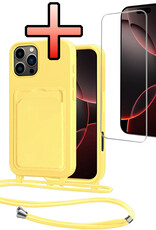NoXx NoXx iPhone 16 Pro Max Hoesje Pashouder met Koord Met Screenprotector - Geel