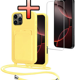 NoXx NoXx iPhone 16 Pro Max Hoesje Pashouder met Koord Met Screenprotector - Geel