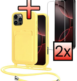NoXx NoXx iPhone 16 Pro Max Hoesje Pashouder met Koord Met 2x Screenprotector - Geel