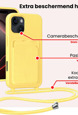 NoXx NoXx iPhone 16 Pro Max Hoesje Pashouder met Koord Met 2x Screenprotector - Geel