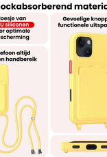 NoXx NoXx iPhone 16 Pro Max Hoesje Pashouder met Koord Met 2x Screenprotector - Geel