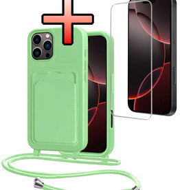 NoXx NoXx iPhone 16 Pro Max Hoesje Pashouder met Koord Met Screenprotector - Groen
