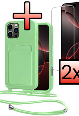 NoXx NoXx iPhone 16 Pro Max Hoesje Pashouder met Koord Met 2x Screenprotector - Groen