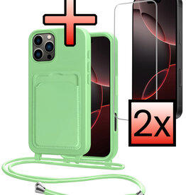 NoXx NoXx iPhone 16 Pro Max Hoesje Pashouder met Koord Met 2x Screenprotector - Groen