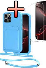 NoXx NoXx iPhone 16 Pro Max Hoesje Pashouder met Koord Met Screenprotector - Lichtblauw