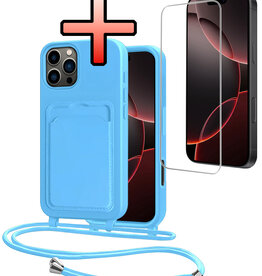 NoXx NoXx iPhone 16 Pro Max Hoesje Pashouder met Koord Met Screenprotector - Lichtblauw