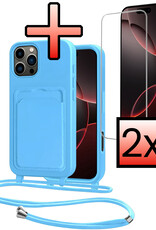 NoXx NoXx iPhone 16 Pro Max Hoesje Pashouder met Koord Met 2x Screenprotector - Lichtblauw