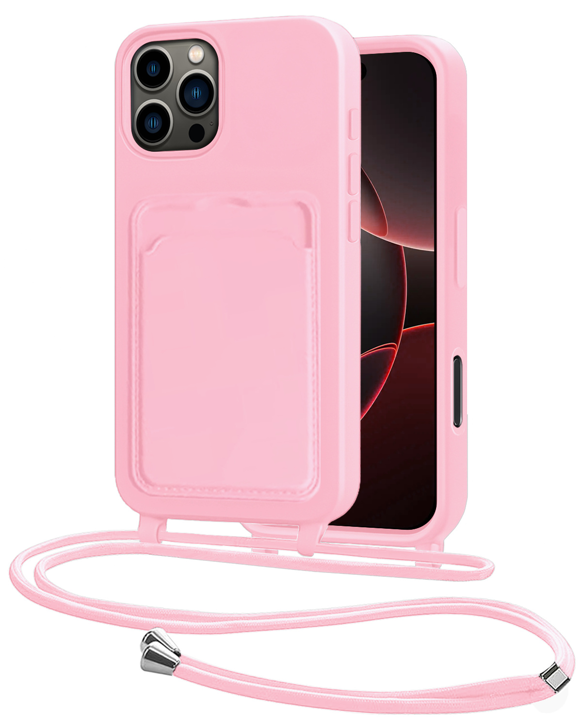 NoXx NoXx iPhone 16 Pro Max Hoesje Pashouder met Koord - Lichtroze