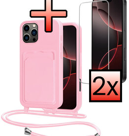 NoXx NoXx iPhone 16 Pro Max Hoesje Pashouder met Koord Met 2x Screenprotector - Lichtroze