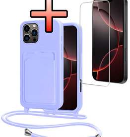 NoXx NoXx iPhone 16 Pro Max Hoesje Pashouder met Koord Met Screenprotector - Lila