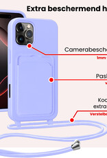 NoXx NoXx iPhone 16 Pro Max Hoesje Pashouder met Koord Met 2x Screenprotector - Lila